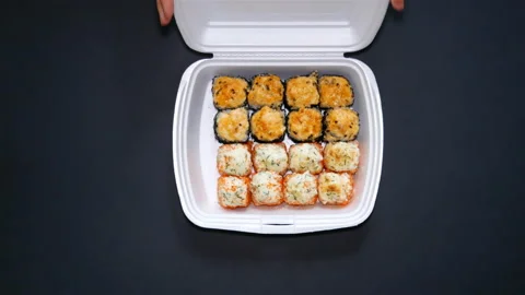 Hot Sushi set on dark backgrond. Stock Footage 122398351