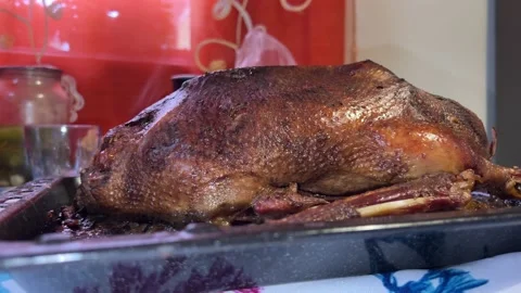 Hot tasty goose on the table Video stock 221784578