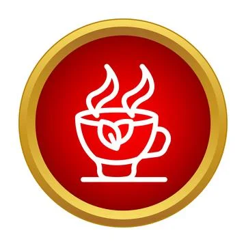 Hot tea cup with leaf and steam icon Stock Illustration
