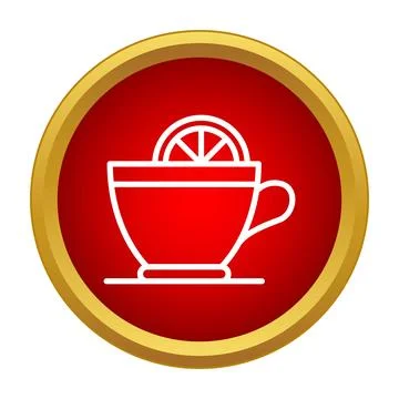 Hot tea cup with lemon slice in red icon Stock Illustration