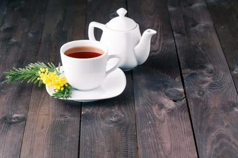 Hot tea cup on spring day Stock Photos