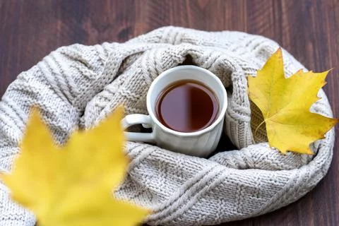 Hot tea with fall foliage Stock Photos