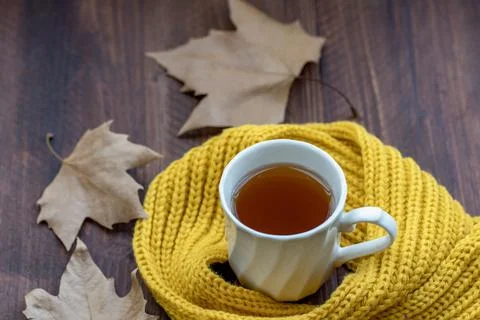 Hot tea with fall foliage Stock Photos