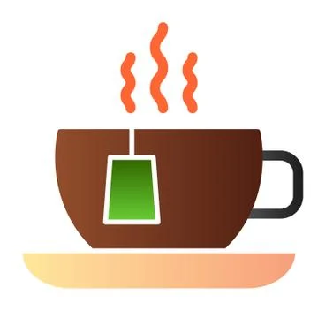 Hot tea flat icon. Cup with tea bag color icons in trendy flat style. Mug of tea Stock Illustration