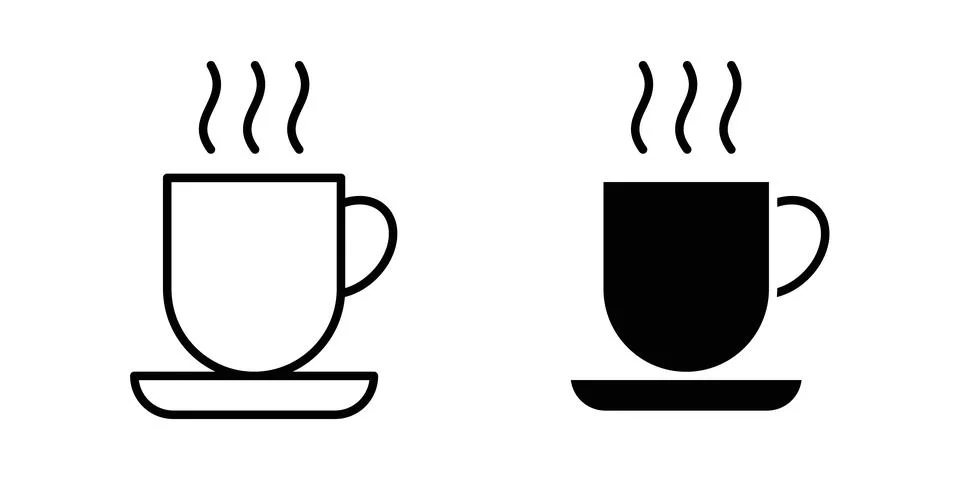 Hot tea icon solid, line, and editable vector set. Stock Illustration