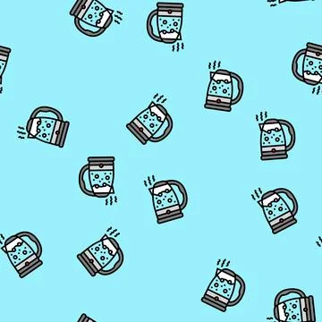 Hot tea kettle vector seamless pattern Stock Illustration