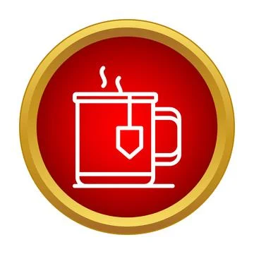 Hot tea mug with teabag icon on red circle Stock Illustration