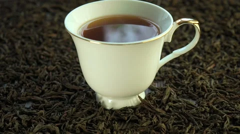 Hot tea in a porcelain cup Stock Footage 62529257