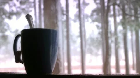 Hot Tea in Snow day Stock Footage