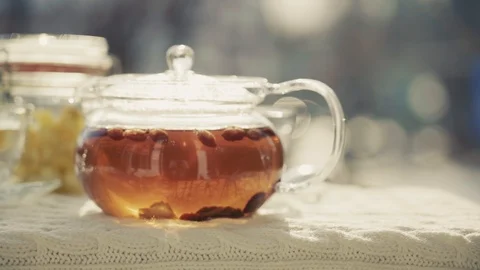 Hot tea is steaming in the cold Stock Footage 102171430