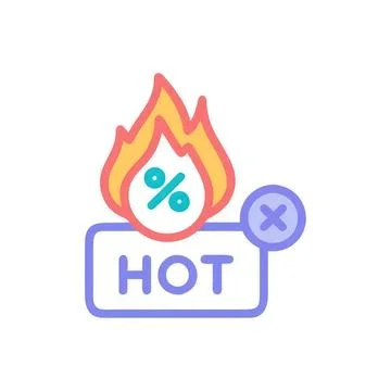 Hot temperature warning icon with flame and percentage symbol Stock Illustration