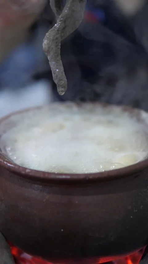 Hot Thai beef slice in boiling clay pot Stock Footage 320768869