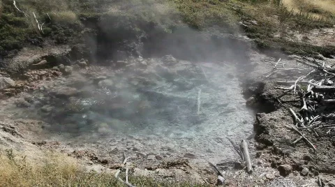 Hot Thermal Pool in Yellowstone National Park Stock Footage