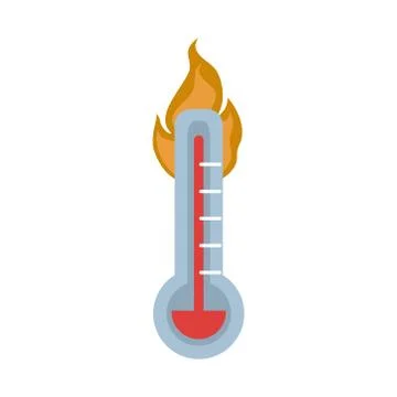 Hot thermometer temperature fire in flat style isolated icon Stock Illustration