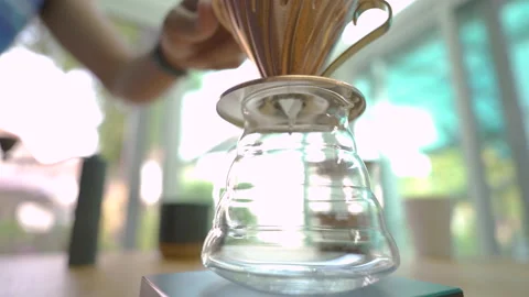 Hot water from filter paper Video stock 148094859