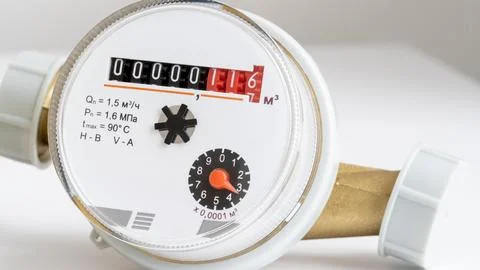 Hot water meter on the table Stock-Fotos