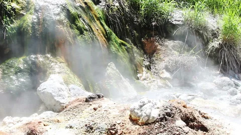 Hot Waterfall On Volcano Slope. 库存影片 96439995