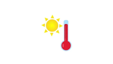 Hot Weather Temperature Animation with Sun and Thermometer Видео 335696500