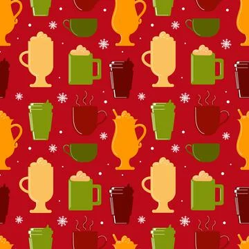 Hot winter drinks. Seamless pattern with silhouettes of coffee, cocoa Illustrazione stock
