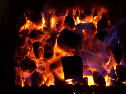 Hot wood coals burn Video stock 104121353