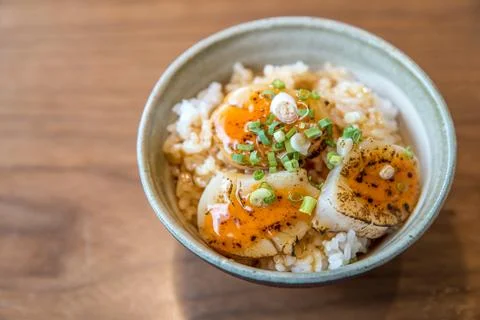 Hotate on rice Stock Photos