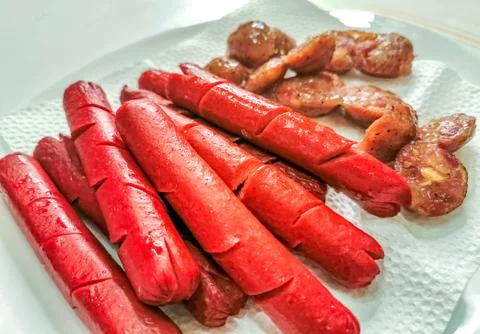 Hotdog and Sliced Chorizo Stock Photos
