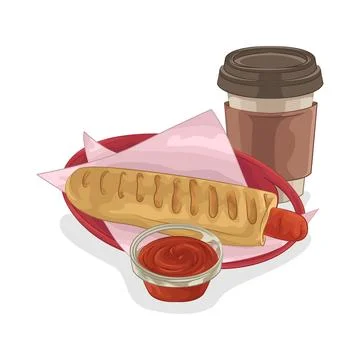 Hotdog with Coffee Stock Illustration
