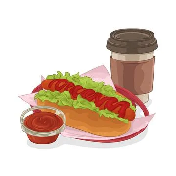 Hotdog with Coffee Stock Illustration