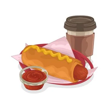 Hotdog with Coffee Stock Illustration