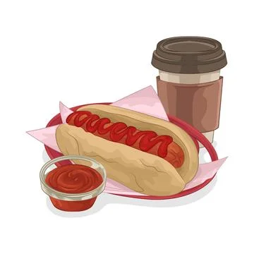 Hotdog with Coffee Stock Illustration