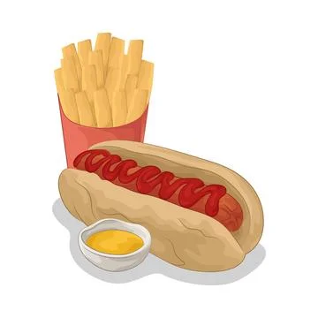 Hotdog with Fries Stock Illustration