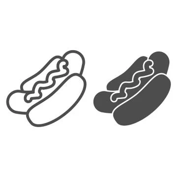 Hotdog line and solid icon, junk food concept, Hot dog sign on white background Stock Illustration