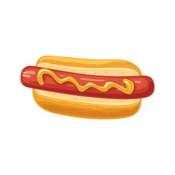Hotdog with mustard. Top view. Vector flat illustration isolated for poster m Stock Illustration