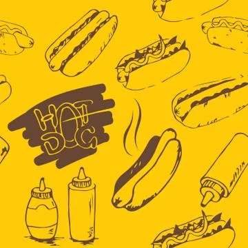 Hotdog Seamless Pattern Stock Illustration