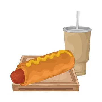 Hotdog with Soft Drink Stock Illustration