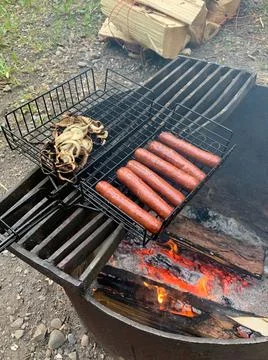 Hotdogs on a campfire 写真素材