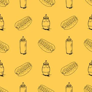 Hotdogs Hand Drawn Seamless Pattern Stock Illustration