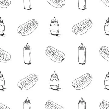 Hotdogs Hand Drawn Seamless Pattern Stock Illustration