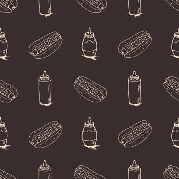 Hotdogs Hand Drawn Seamless Pattern Stock Illustration