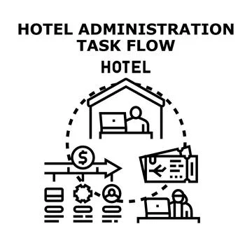 Hotel administration task flow managing business process Stock Illustration