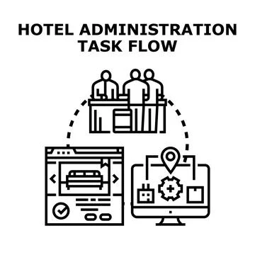 Hotel administration task flow with online booking system Stock Illustration