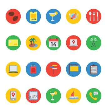 Hotel and Restaurant Colored Vector Icons Stock Illustration