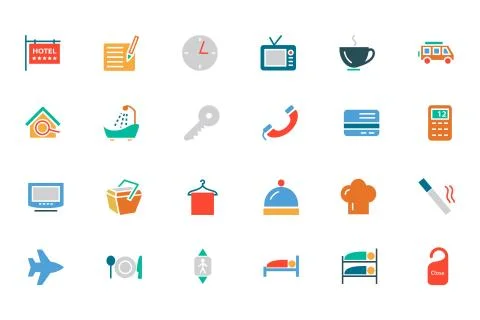 Hotel and Restaurant Colored Vector Icons Stock Illustration