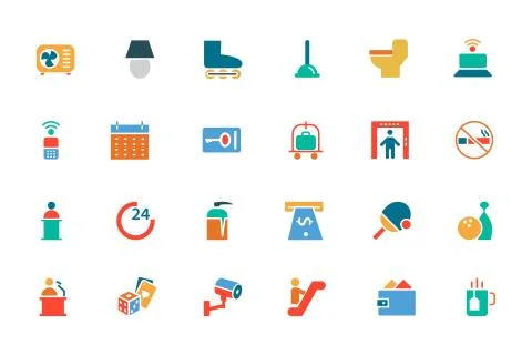 Hotel and Restaurant Colored Vector Icons  Collection Stock Illustration