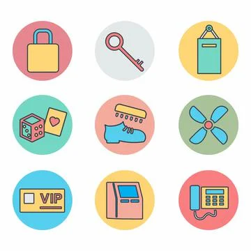 Hotel and Restaurant Set Ico... Stock Illustration