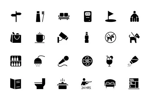 Hotel and Restaurant Solid Icons Set Stock Illustration