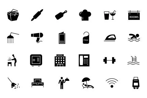 Hotel and Restaurant Solid Icons Stockillustratie