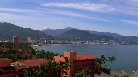 Hotel and tropical bay during the day Stock Footage 81182575