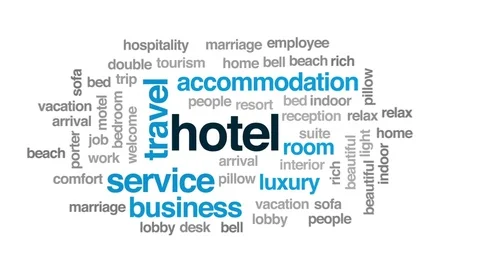 Hotel animated word cloud, text design animation. Stock Footage