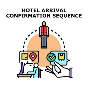 Hotel arrival confirmation sequence for guest booking Illustrazione stock
